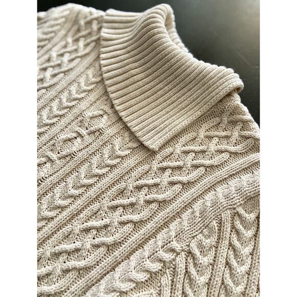 WAINSCOTT Cream/White Braided Knit Fisherman Sweater w/Split Collar sz Small - Picture 5 of 9